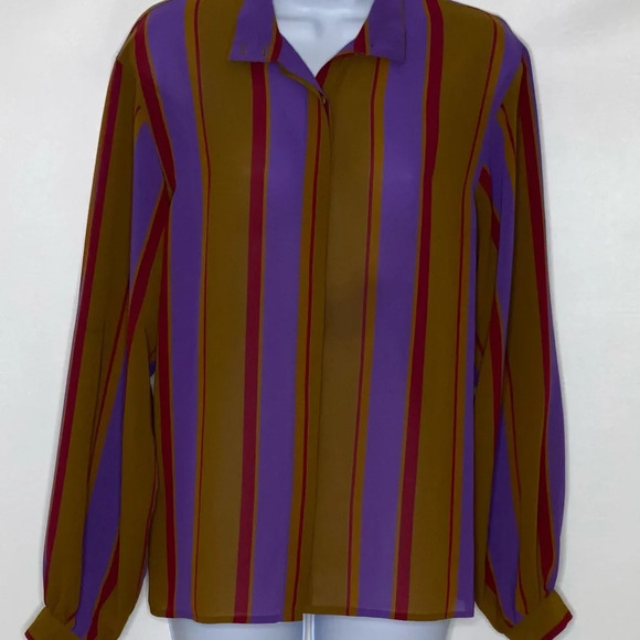 Vtg Oscar De La Renta sport striped blouse 10 - Picture 1 of 6
